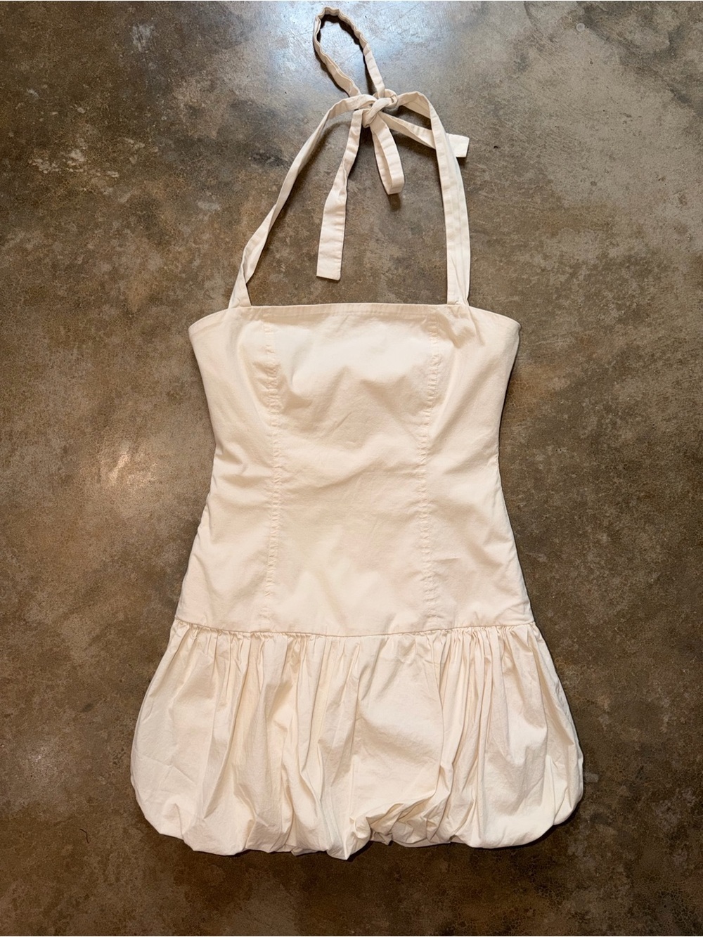 Cream Halter Mini Dress Bubble Hem Fit & Flare Coquette Summer Women’s S